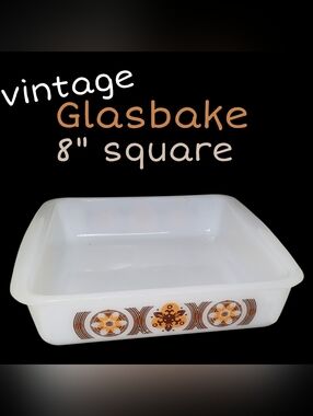 Vintage Mckee Glasbake 8" Square Brownie Casserole Dish Orange Floral